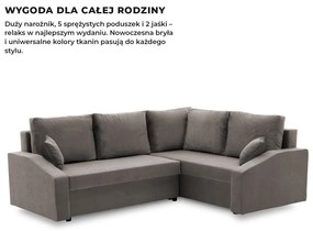 Grande Plus sarokkanapé, jobboldali, szövet anyag, szürke