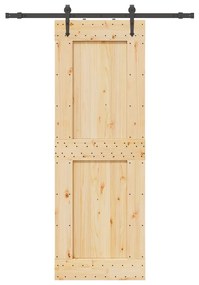 Tömör fenyőfa tolóajtó fémszerelékszettel 80 x 210 cm