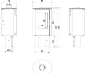 Kratki AB S N DR - 8 kW acél kandalló kályha, 150 mm pr.
