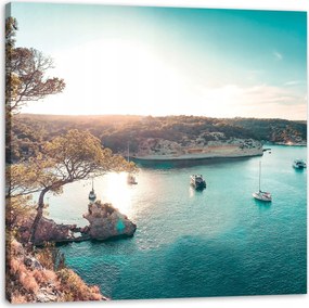 Vászonkép Víz a nap tükrében Csónakok Sziklák 50X50 cm