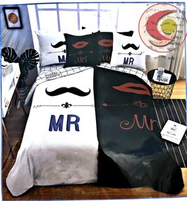 MR -MRS MOUSTACHE AND LIPS fotó ágynemű 140x200 cm 6 szett csomag Ágynemű mérete: 140x200 cm, A csomag tartalma: 6 Készletcsomagolás