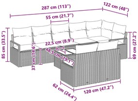 9 részes Kert Kanapé Szett párnákkal Barna Poli Rattan, 2 személyes Kert Kanapé párnákkal Bézs Poli Rattan