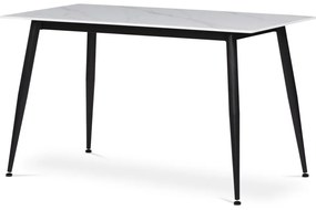 Márványhatású Fehér Étkezőasztal Kerámia Asztallappal, Fekete Fém Lábbal. Méret: 130x70 cm. HT-403M.