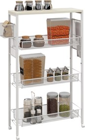 HOMCOM Konyhai Kocsi 4 Szintes Tárolóval, Munkafelülettel, Kosárral és Kampókkal, Konyhai Polc Kerekeken - Fehér | Aosom