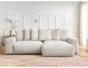 Krémszínű kordbársony kinyitható-tárolóhelyes sarokkanapé Voltaire – Bobochic Paris