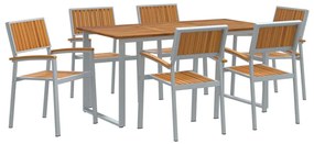 vidaXL Kert étkező szett 7 pcs Szürke Tömör Akácfa