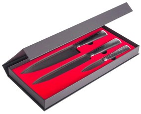 G21 Damascus Premium késkészlet bambusz blokkban, doboz, 3 db + köszörűkő