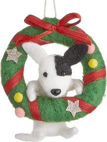 HANG ON filc karácsonyfadísz, kutya adventi koszorúval