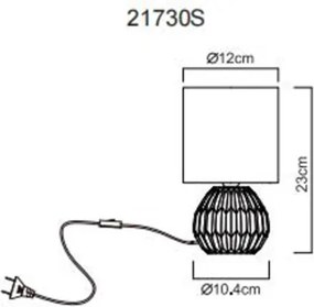 Globo 21730S Asztali lámpa, kerámia fekete, textil fekete, kábel PVC fekete, billenőkapcsoló a kábelen, ø: 120mm, M: 230mm, kábel hossza 1300mm, 1x E14 40W 230V izzó nélkül