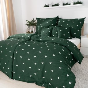 Goldea karácsonyi krepp ágyneműhuzat - szívecskék, sötétzöld alapon 140 x 200 és 70 x 90 cm