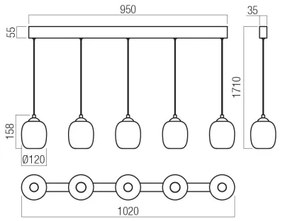 Redo 01-3490 -LED Dimmelhető csillár sodronykábelen KHADI 5xLED/5,2W/230V fekete/füstszínű