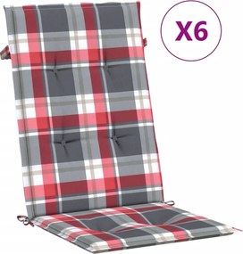 vidaXL 6 db piros kockás szövet magas háttámlájú székpárna 120x50x3 cm