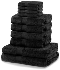 Marina Black szett 8 fekete törölközővel és 2 fürdőlepedővel - DecoKing