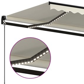 krémszínű kézzel kihúzható LED-es napellenző 400 x 350 cm