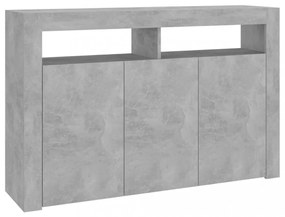 betonszürke tálalószekrény LED-világítással 115,5 x 30 x 75 cm