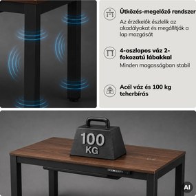Íróasztal elektromosan állítható magasságú, fekete/dió, 120x63 cm: EVAN