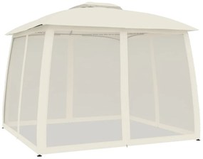 krémszínű acél dupla tetős pavilon hálós falakkal 2,93 x 2,93 m