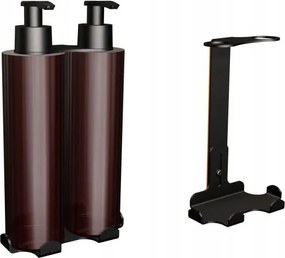 Folyékony szappan és sampon adagoló tartó, öntapadós, fekete 2x300ml