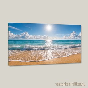 Napfényes homokos tengerpart hullámokkal – Prémium falikép 60x34 cm