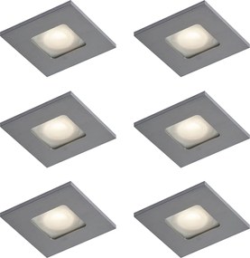 6 darabos modern, szögletes, gunmetal színű, süllyesztett spotlámpa szett IP44 - Qure