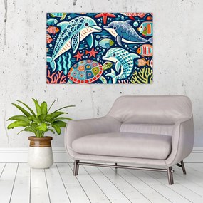 Kép – Rajzolt vízi állatok (90x60 cm)