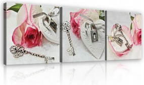 Vászonkép 75x25 Szerelem szív kulcs zár rózsa romantika hűség titok