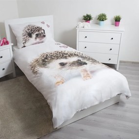 Fehér-barna egyszemélyes pamut gyerek ágyneműhuzat 140x200 cm Hedgehog – Jerry Fabrics