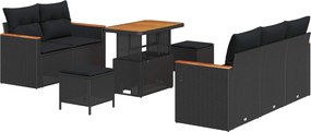 vidaXL Kerti Kanapé Szett 8 pcs Fekete polirattan