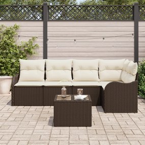 5 részes kerti szófákészlet párnákkal, szürke poli rattan, 2 személyes kerti kanapé párnákkal, barna poli rattan