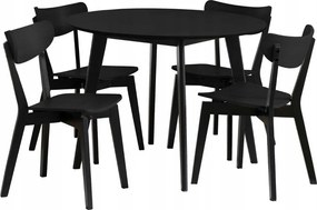 Kerek étkezőasztal 4 székkel kaucsukfa lábakkal, fekete