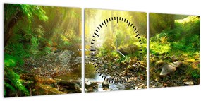 Egy folyó zöld erdőben képe (órával) (90x30 cm)