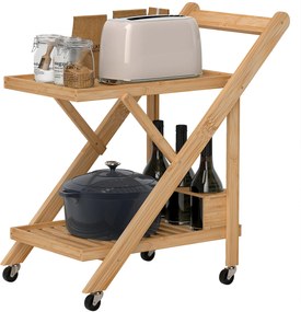 HOMCOM Konyhai Kocsi, 2 Szintes Tálca Borállvánnyal, Munkafelület, Konyhai Polc Kerekeken, Összecsukható Multifunkciós Kocsi Irodához és Konyhához, 66