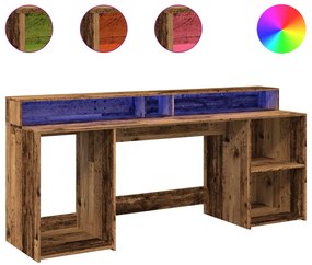 antik fa színű szerelt fa íróasztal LED-ekkel 200 x 55 x 91 cm