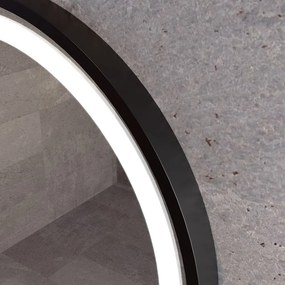 Ovális LED tükör fekete kerettel 50x80cm | Páramentesítő - Óra - Fényerő és színhőmérséklet szabályozás | Welland Type-3T