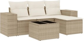 vidaXL 5 részes bézs polyrattan kerti ülőgarnitúra párnákkal