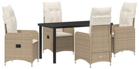 5 Részes Kerti Étkezőszett Párnákkal Bézs Poly Rattan