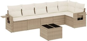 vidaXL 7 részes bézs polyrattan kerti ülőgarnitúra párnákkal