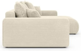Krémszínű kordbársony kinyitható tárolóhelyes sarokkanapé (variálható sarok) Luma – Ropez