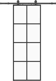 vidaXL fekete ESG üveg tolóajtó fémszerelvény-szettel 76x205 cm