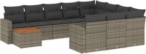 vidaXL 11 részes szürke polyrattan kerti ülőgarnitúra párnákkal