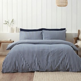 Sötétkék egyszemélyes flanel ágyneműhuzat 135x200 cm Stripe – Catherine Lansfield