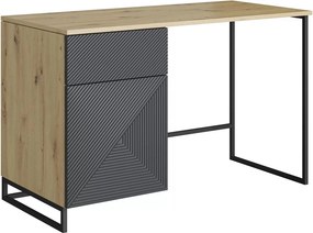 Asha íroasztal, fiókkal - 120 cm - artisan tölgy / matt riviéra kő / fekete keret