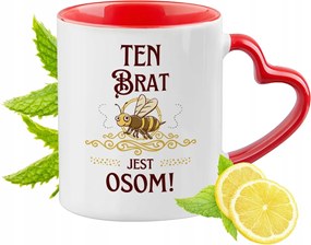 Testvérnek Piros Bögre Szív Alakú Füllel Ajándék Nyomtatott