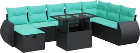 vidaXL 9 részes szürke polyrattan akácfa kerti ülőgarnitúra párnákkal