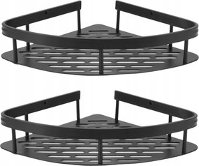 Fekete sarokpolc fém loft akasztós 2db fürdőszoba konyha zuhany