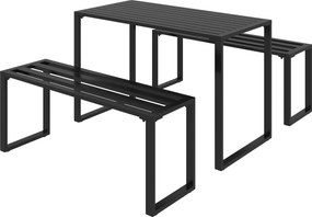 Outsunny 3 részes kültéri bútor szett: 1 asztal és 2 pad - Fekete fém, 110 x 55 x 70 cm | Aosom