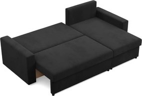 Zeus sarokkanapé, 2 ágyneműtartóval, egyenes kartámasz, szövet anyag, univerzális oldal, bonell töltet, fekete