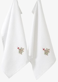 Goldea karácsonyi hímzett waffle konyharuha - fagyöngy fehér alapon 50 x 70 cm