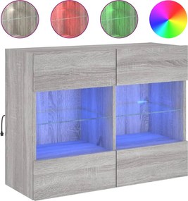 vidaXL szürke sonoma színű fali TV-szekrény LED-ekkel 78,5x30x60,5 cm