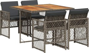 vidaXL 5 részes szürke polyrattan kerti étkezőgarnitúra párnával